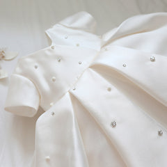 Girls V Necked Party Dress with Bow Cute Short Sleeves Flower Girl Dresses