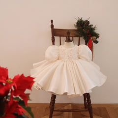 Puffy Sleeves Princess Dress with Bow Round Necked Prom Dress