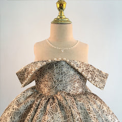 Sequins Off the Shoulder Dress with Imitation Pearls Girls' Birthday Party Gown