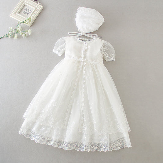 3 PCS Babe Christensing Dress Soft Lace Newborn Girls' Aline Baptism Gown