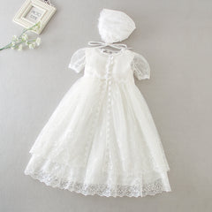 3 PCS Babe Christensing Dress Soft Lace Newborn Girls' Aline Baptism Gown