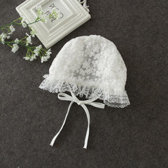 Cute Christening Dress with Bonnet Soft Tulle Gown Embroidery Sheer Bodice