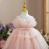 A Line Pink Dress Soft Tulle Gown for Kids Cute Girls' Birthday Dress