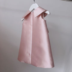 Kid's Sleeveless Satin Birthday Party Dress Cute Peter Pan Necked Formal Wear