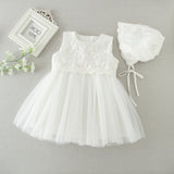 Baby Girls' Christening Dresses with Bonnet Cute A Line Princess Gown 0-24 Months