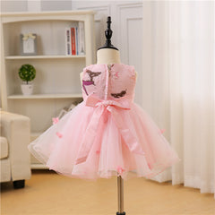 Baby's Cute Butterflies Printed Dress Little Girls Birthday Party Gown with Bow