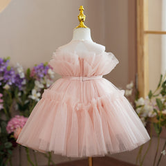 A Line Pink Dress Soft Tulle Gown for Kids Cute Girls' Birthday Dress