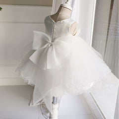 Children's A Line Puffy Dresses with Bow Sleeveless Tulle Gown for Piano Show Dress