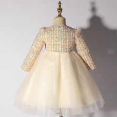 Cute Long Sleeves Princess Dress with Bow Sequins A Line Tulle Gown