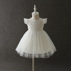 Cute Christening Dress with Bonnet Soft Tulle Gown Embroidery Sheer Bodice