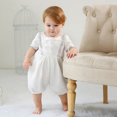 Infant Boys Short Sleeves Christening Outfits with Bonnet Classic Round Necked Baptism Suits