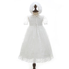 3 PCS Babe Christensing Dress Soft Lace Newborn Girls' Aline Baptism Gown