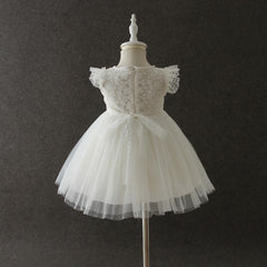 Cute Christening Dress with Bonnet Soft Tulle Gown Embroidery Sheer Bodice