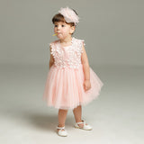 White and Pink Baby Girls' Flower Girl Dress Cute Simple Christening Dresses 0-24 Months