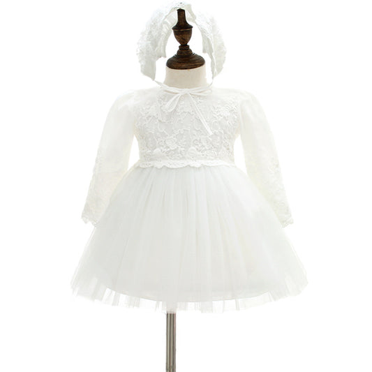 Baby Girls' Christening Dresses with Bonnet Cute A Line Princess Gown 0-24 Months