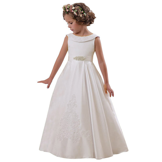 little girls dresses Elegant O-Neck Sleeveless kids ball gown A-Line Stain Party Wedding Dresses for Girls 2-12 Year Old