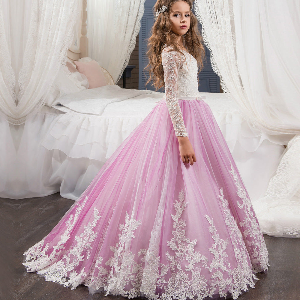 Fancy Girls Dress Tulle Lace Wedding Bridesmaid Ball Gown Floor Length  Dresses