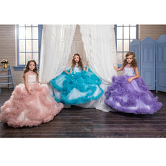 Flower Girl Dress Short-Sleeved V Back communion dress lace top Tulle Skirt Child Girl Dress Ball Gown Princess Girl Birthday Dresses