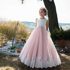 Sleeveless Flower Girl Dress for Wedding Party Gown Floor Length Bridesmaid Pageant Dress Dance Ball Dress Long Princess Tulle Dress