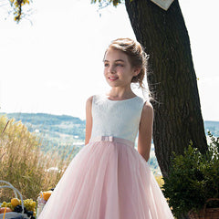 Sleeveless Flower Girl Dress for Wedding Party Gown Floor Length Bridesmaid Pageant Dress Dance Ball Dress Long Princess Tulle Dress
