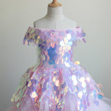 Flower Girl Dress Birday Party Costume Glitter Big Sequins Princess Spangle Dress Layered Wedding Dresses