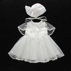 Cute 3PCS A Line Baptism Dresses with Bonnet Babe Christening Gown