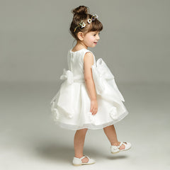 Simple Christening Dress for Baby Girls Sleeveless Flower Girl Dresses Round Neck Cute dress