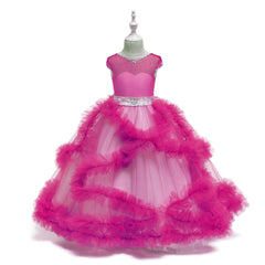 Flower Girl Dress Short-Sleeved V Back communion dress lace top Tulle Skirt Child Girl Dress Ball Gown Princess Girl Birthday Dresses