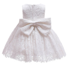 Cute Sleeveless Lace Christening Dress with Bow and Bonnet Lovely Princess Dresses