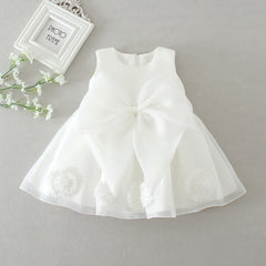 Simple Christening Dress for Baby Girls Sleeveless Flower Girl Dresses Round Neck Cute dress