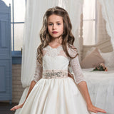First Communion Dresses for Weddings Half Sleeves Ball Gown with Bow for Girls Beading O-Neck Flower Girl Dress