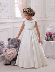 little girls dresses Elegant O-Neck Sleeveless kids ball gown A-Line Stain Party Wedding Dresses for Girls 2-12 Year Old