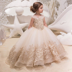 Elegant Flower Girl Dress for Wedding Kids Sleevelesss Lace Pageant Ball Gowns fancy girl Birthday Dresses