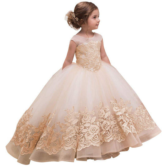 Elegant Flower Girl Dress for Wedding Kids Sleevelesss Lace Pageant Ball Gowns fancy girl Birthday Dresses