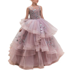 Flower Girl Dresses for Wedding Floor Length Ball Gown Pageant Puffy Tulle Dresses Flower Embroidery Princess Dresses