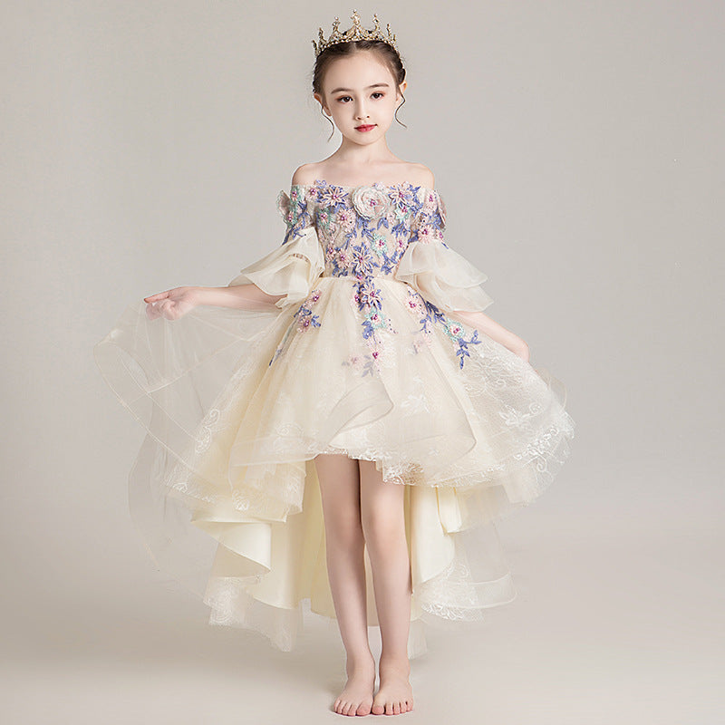 UK Kids Flower Girls Princess Party Dress Wedding Bridesmaid Long Maxi  Dresses