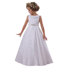 little girls dresses Elegant O-Neck Sleeveless kids ball gown A-Line Stain Party Wedding Dresses for Girls 2-12 Year Old