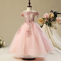 Off Shoulder Lace Tulle Applique Flower Girl Dresses for 3-12 Years Old
