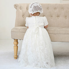 New Arrival Noble Baby Girls Christening Dress White Baptism Gown Lace WITH BONNET Dress 0-24month
