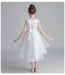 Children's Puffy High-low Dress Classic Round Necked Embroidery Sheer Princess Gown