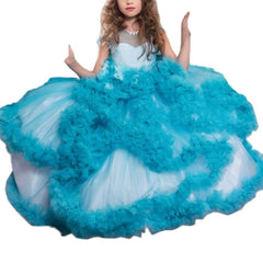 Flower Girl Dress Short-Sleeved V Back communion dress lace top Tulle Skirt Child Girl Dress Ball Gown Princess Girl Birthday Dresses