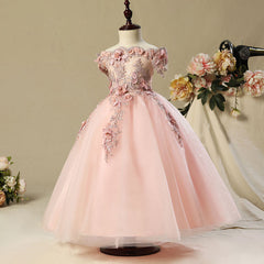Off Shoulder Lace Tulle Applique Flower Girl Dresses for 3-12 Years Old