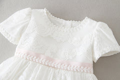 New Arrival Noble Baby Girls Christening Dress White Baptism Gown Lace WITH BONNET Dress 0-24month
