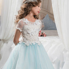 Butterfly  Flower Girl Dress Fancy Tulle Lace Short Sleeved Pageant Dress princess dress Ball Gown Princess Girl Birthday Dresses