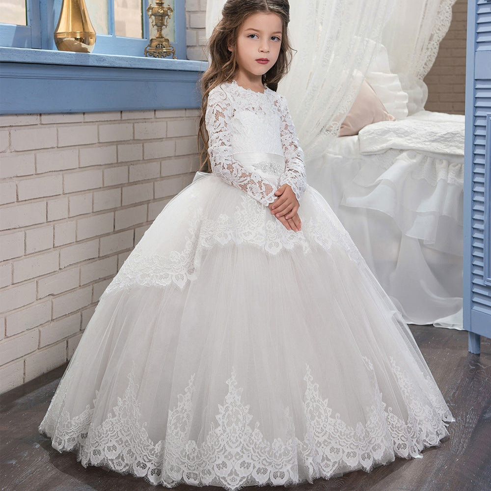 WOCINL Flower Girl 3/4 Sleeve Floral Lace Floor Length Dress Princess  Pageant Birthday Party Wedding Communion Evening Tulle Ball Gown White 7-8T  - ShopStyle