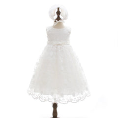 Baby Embroidered Christening Sleeveless Gown Newborn infant Gown with Bonnet Set