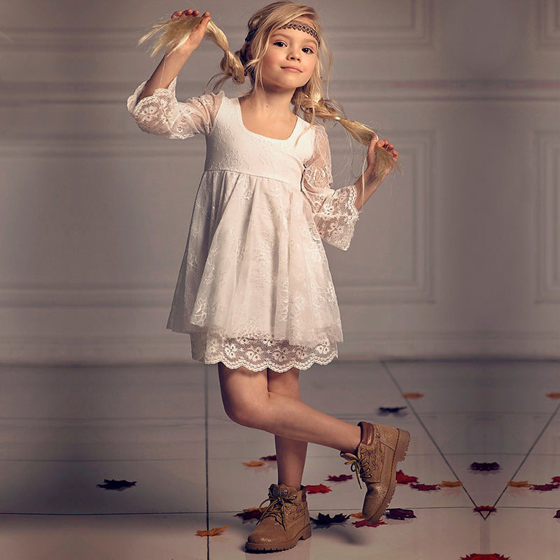 white country dress Western Lace Trim High Low Mini Concert Outfit Nashville Outfit, White / L blending western cowgirl style with bohemian elegance for a show Little Girl Country Flower Girl