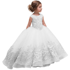 Elegant First Communion Dress Flower Girl Dress for Wedding Kids Sleevelesss Lace Pageant Ball Gowns fancy girl Birthday Dresses