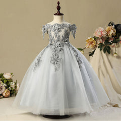 Off Shoulder Lace Tulle Applique Flower Girl Dresses for 3-12 Years Old