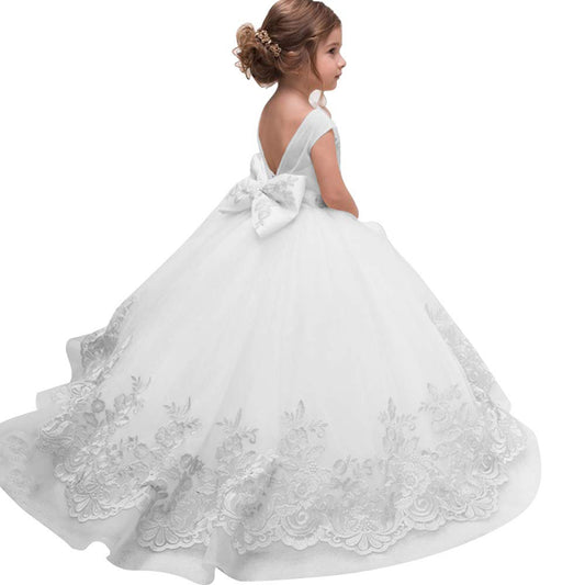 Elegant First Communion Dress Flower Girl Dress for Wedding Kids Sleevelesss Lace Pageant Ball Gowns fancy girl Birthday Dresses